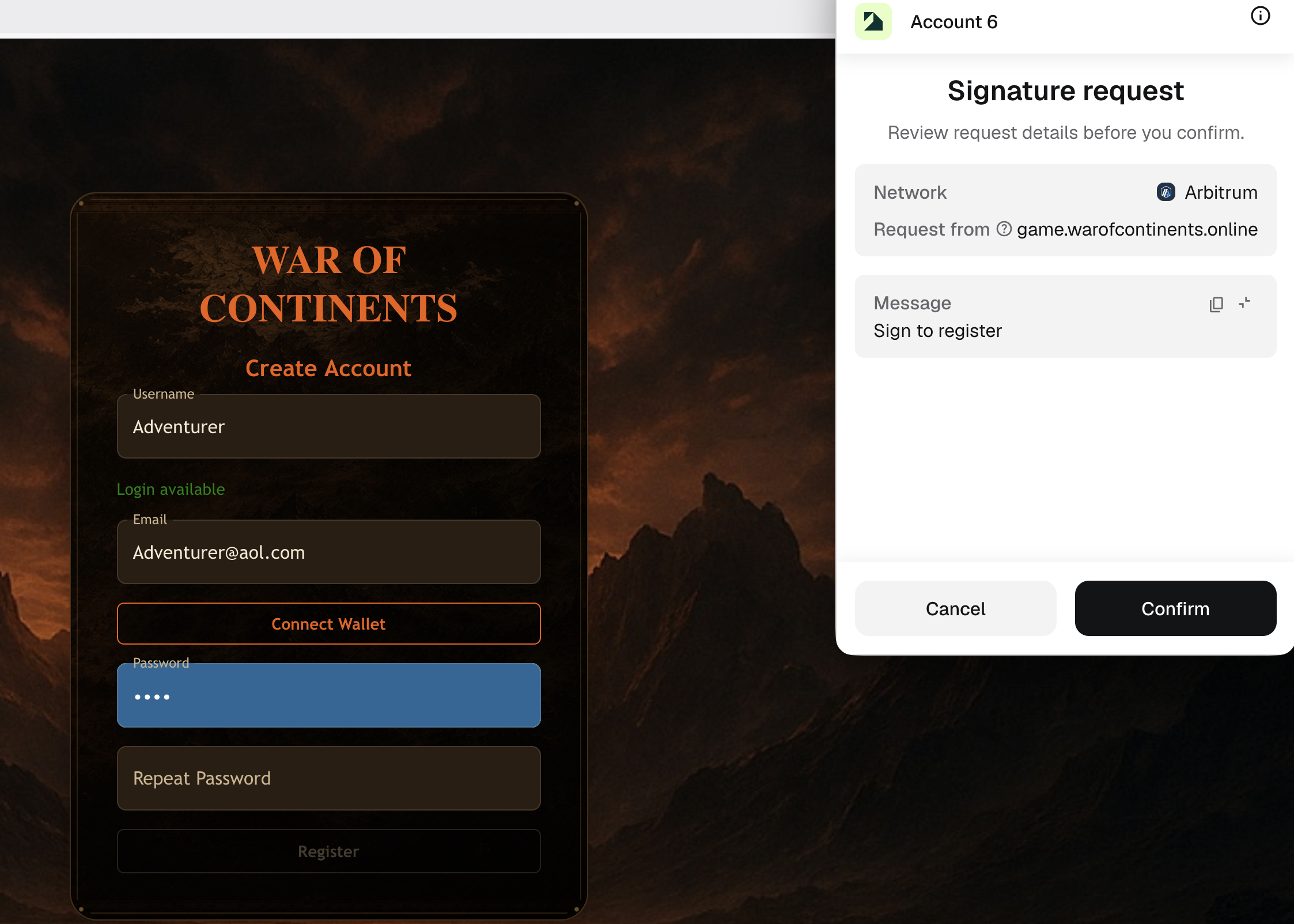MetaMask before confirmation