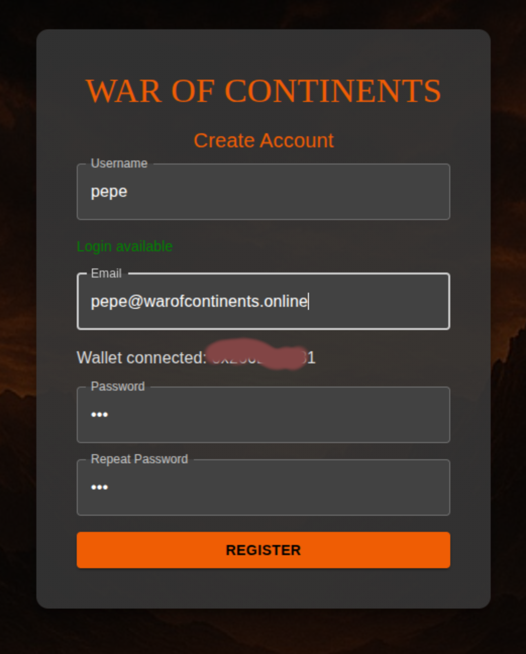 Completed registration form